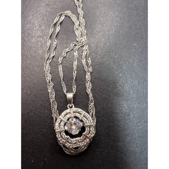 Asscher CZ Rhodium Over Sterling Silver Dancing Pendant With Chain - Picture 4 of 11